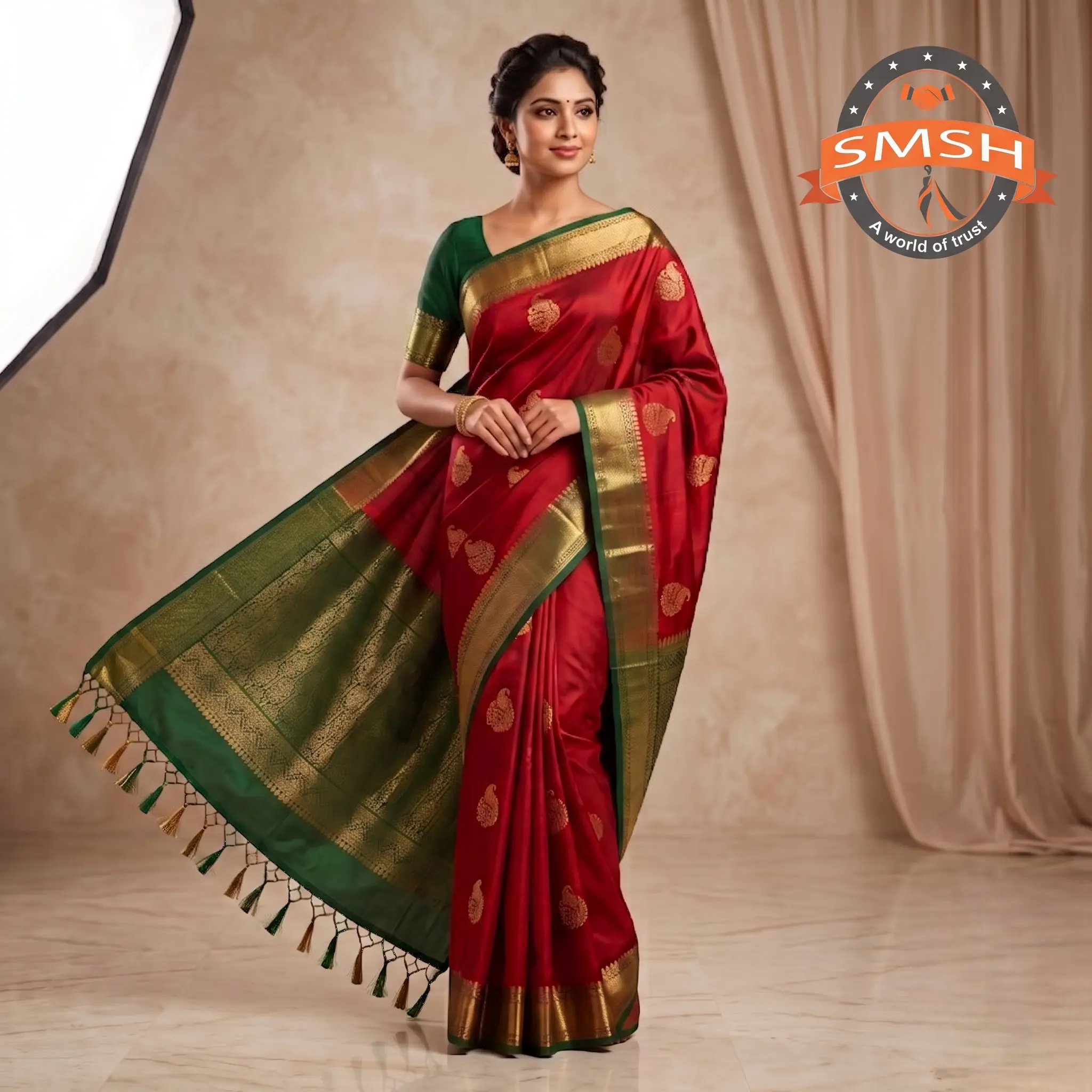Red Green Fancy Butta Silk Saree
